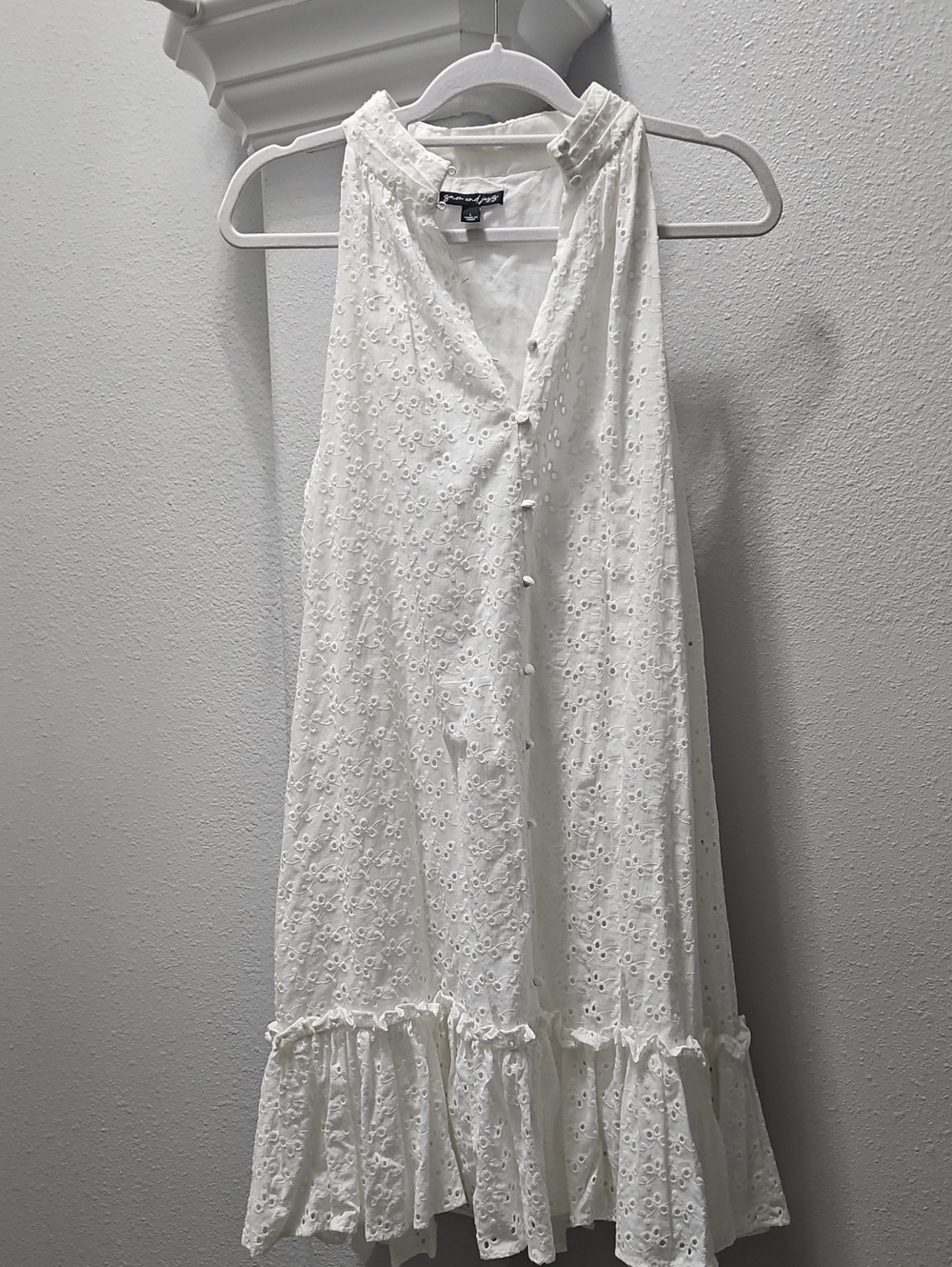 Sam And Jess White Eyelet Ruffle Hem Sleeveless Dress NWT